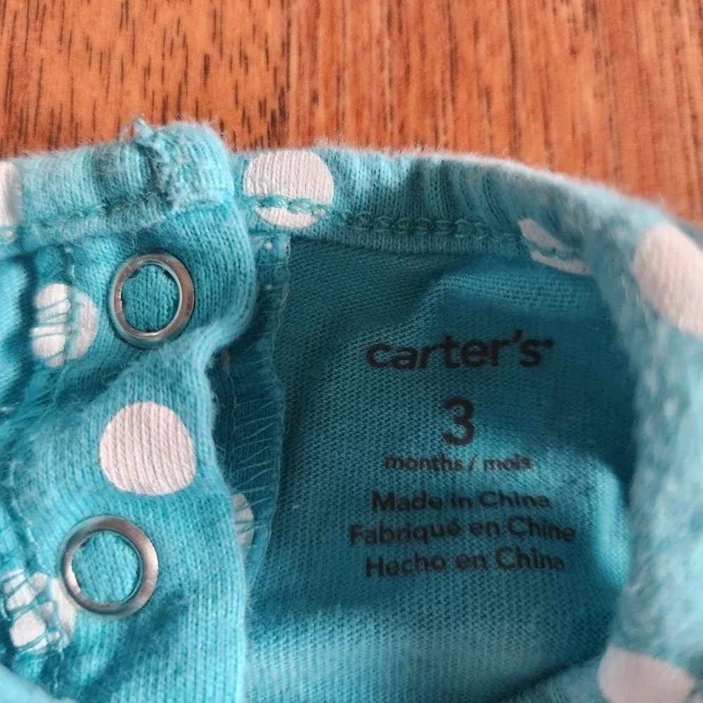 Carters Baby Girl Teal Blue White Polka Dot Romper Sunsuit 3 Months Snap 422